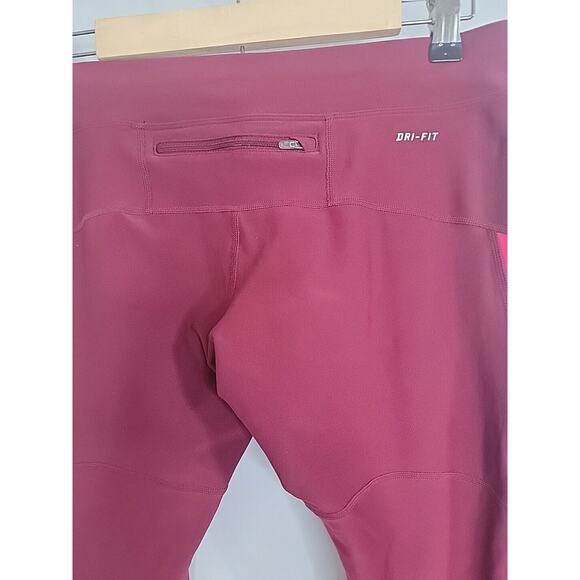 NIKE RUNNING DRI-FIT CROPPED LEGGINGS MAROON & PINK SIZE LARGE EUC - Picture 4 of 8